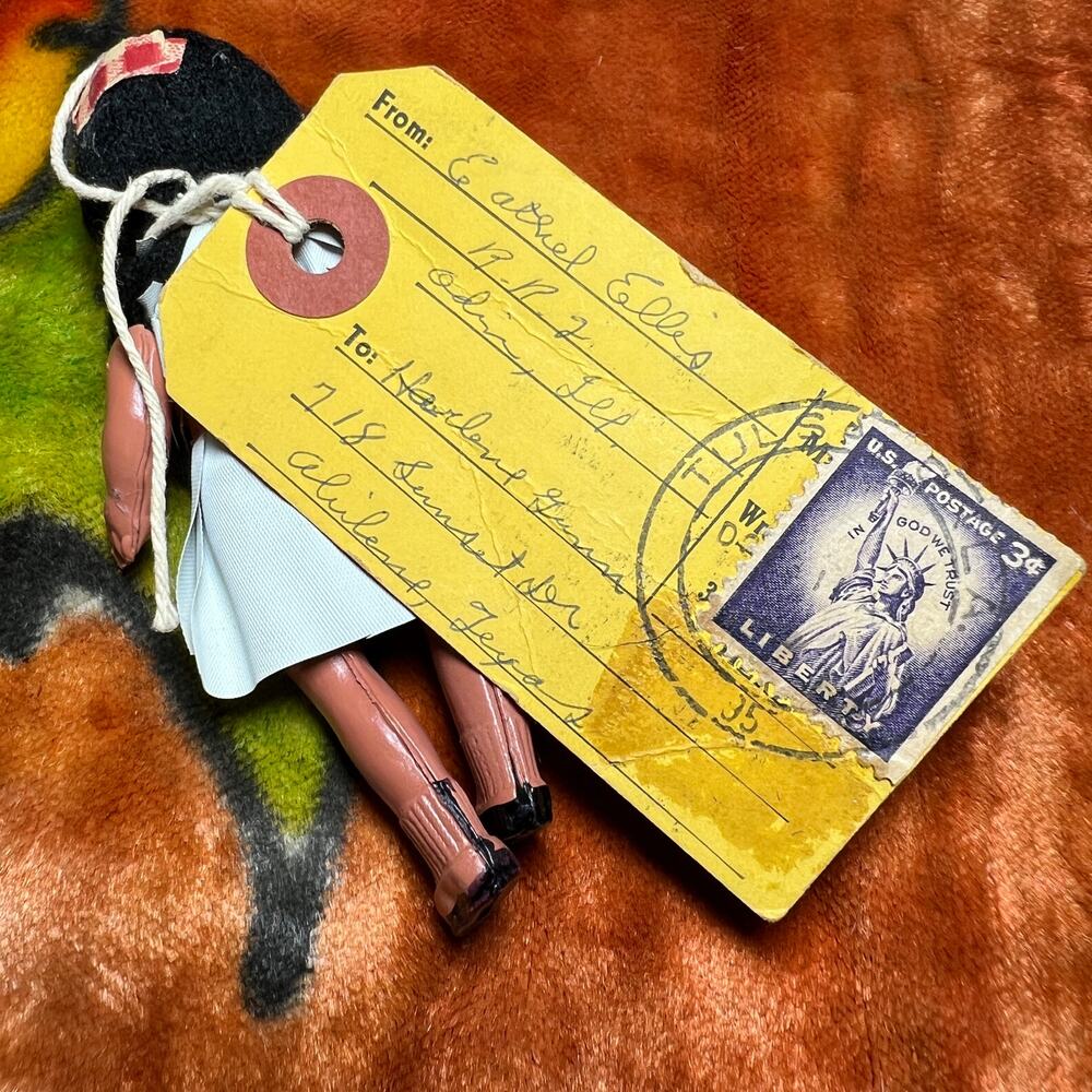 Vintage 50s Celluloid Good Luck Native American Doll Postage Mailed Postmarked - Picture 4 of 8